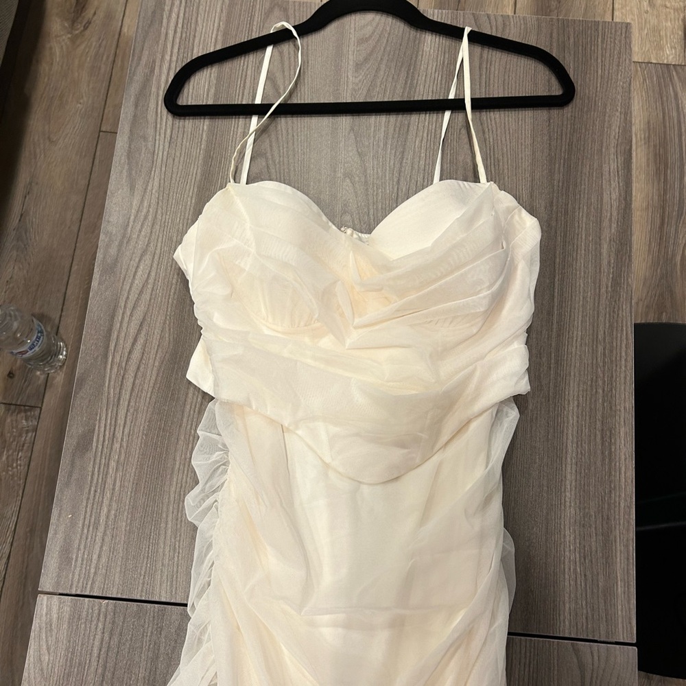 Oh Polly Jaded Ruched Corset Mini Dress in Ivory